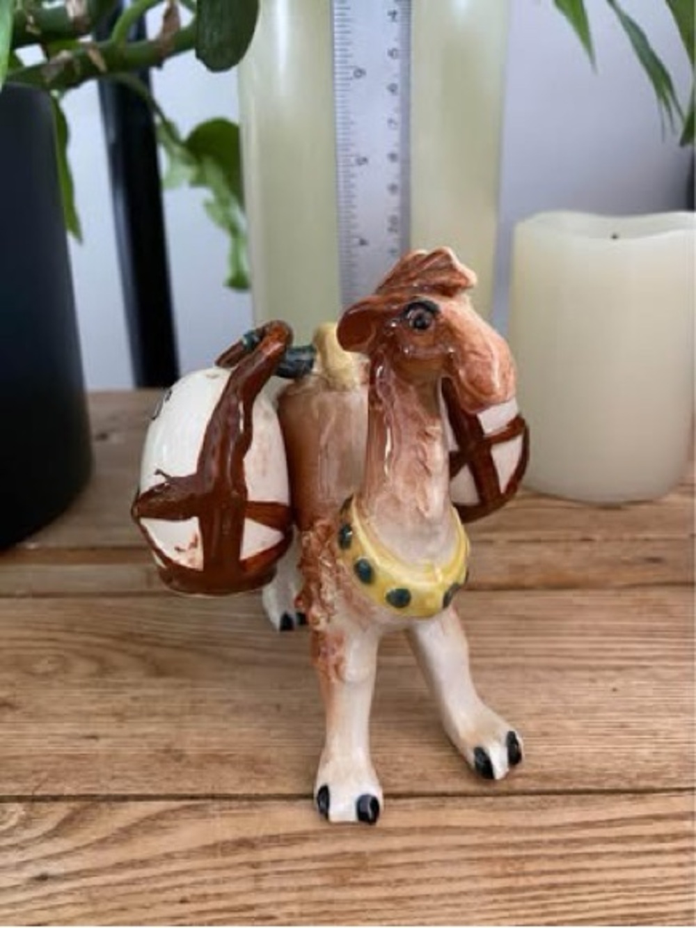 Vintage MCM Camel Salt & Pepper Shaker Set with Saddle Packs Made in Japan 3 pc